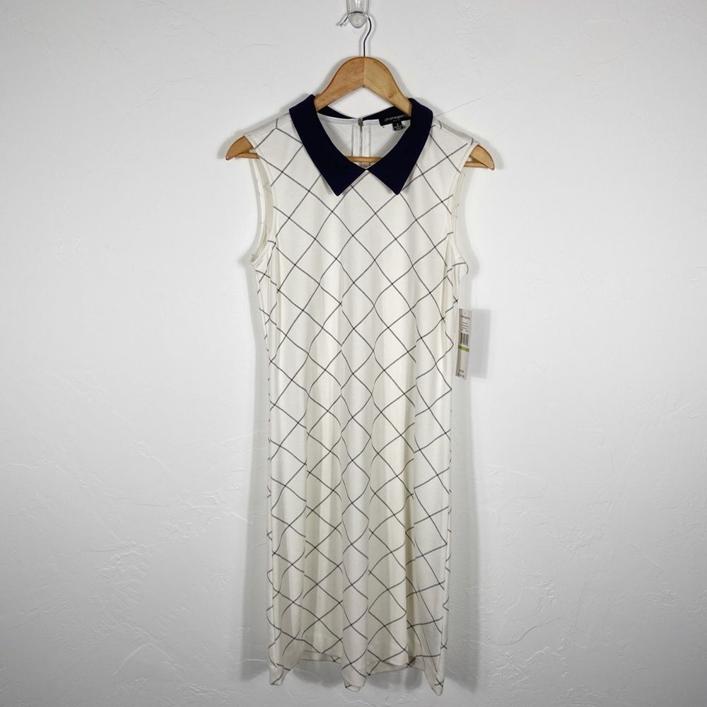 NWT Sharagano Cream and Navy Sleeveless‎ Dress